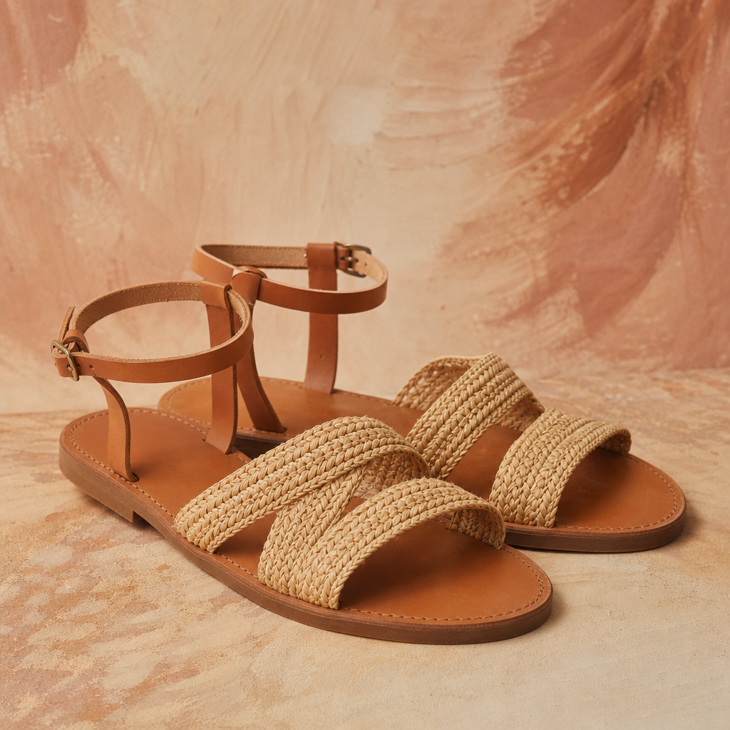 Leather and woven sandals